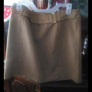 New York & Company Tan Mini Pencil Skirt with Gold Buckle